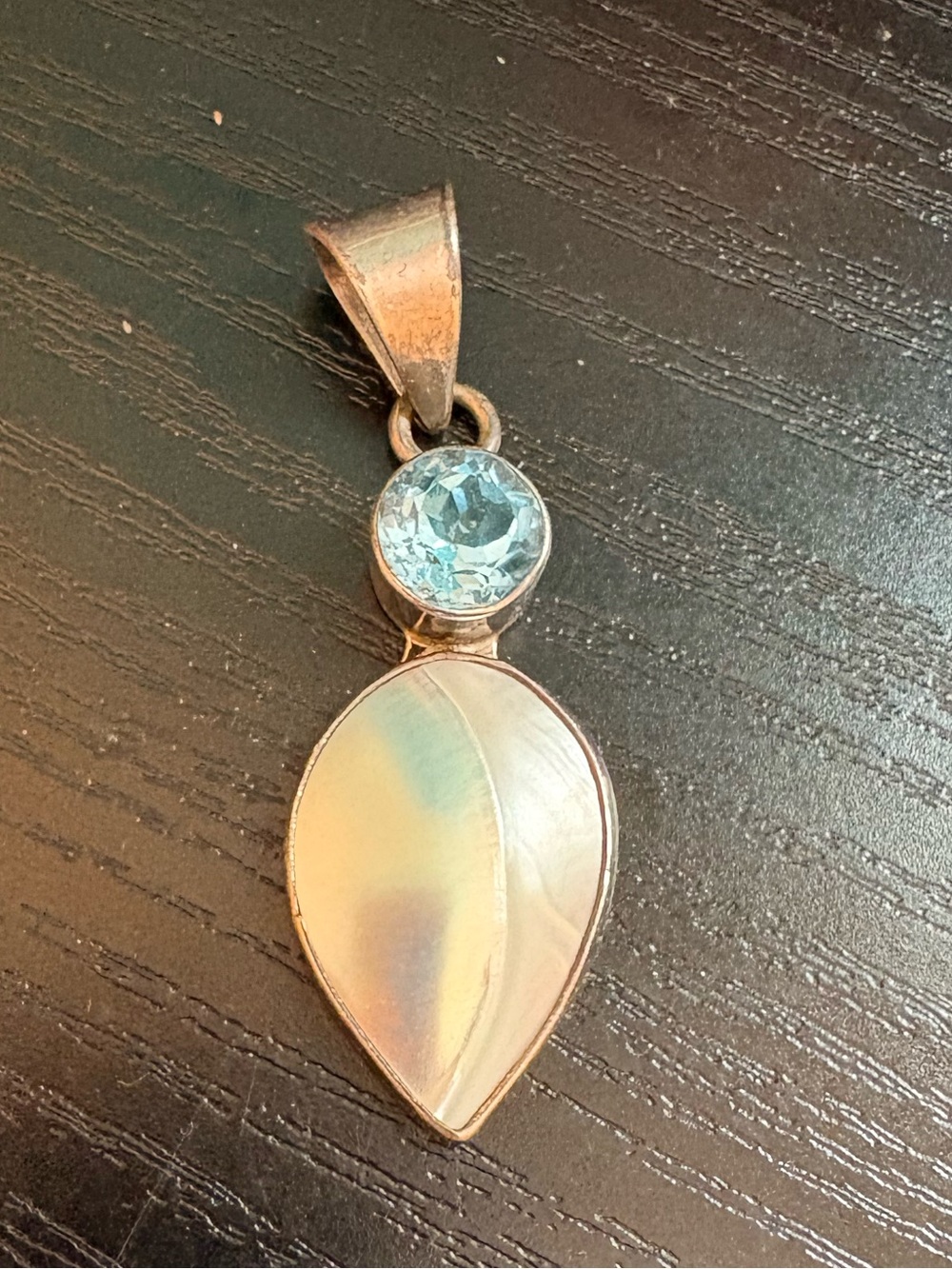 Charles Albert pendant 2” sterling silver 925 mother of pearl & blue topaz